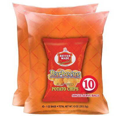 Better Made Special BBQ Flavor Potato Chips 2 Ten Packs (20) Lunch Snack Bags 1oz (Pack of 20) - Gluten Free - Family Owned in Detroit - Barbecue
