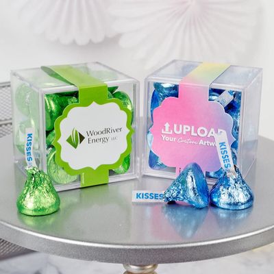 12ct Personalized Business Add Your Logo Promotional Items JUST CANDY favor cube (12 Count) - Light Blue Kisses Chocolate