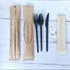 Eco Kraft Heavy Duty Compostable Cutlery Kit with 2ply Bamboo Napkin, Black PLA Cutlery & PC Salt & Pepper view 1