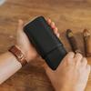 CASE ELEGANCE Premium 3 Cigar Protective Travel Case, Genuine Real Top Grain Black Leather, Cedar Lined with Gold Metal End Caps, Gift Ready Packaging, Portable Travel Box view 2