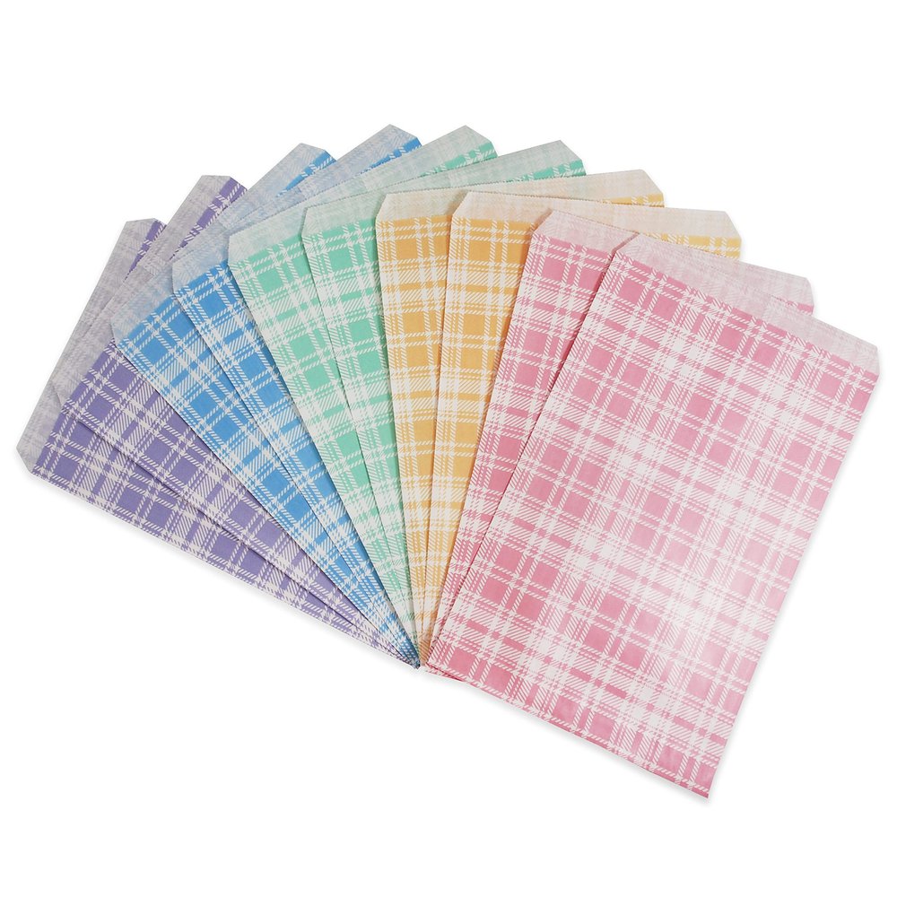 cBox Mixed Plaid Pattern Flat Paper Gift Bags 100pcs (6" x 9") for Party Favors, Merchandise, Weddings