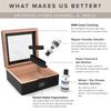 CASE ELEGANCE MAG Cigar Humidor, Glass Top with Magnetic Seal, Storage for 20-30 Cigars, Matte Black with Custom Polished Black Hardware, Digital Hygrometer, Spanish Cedar, New Hydro Channel view 4