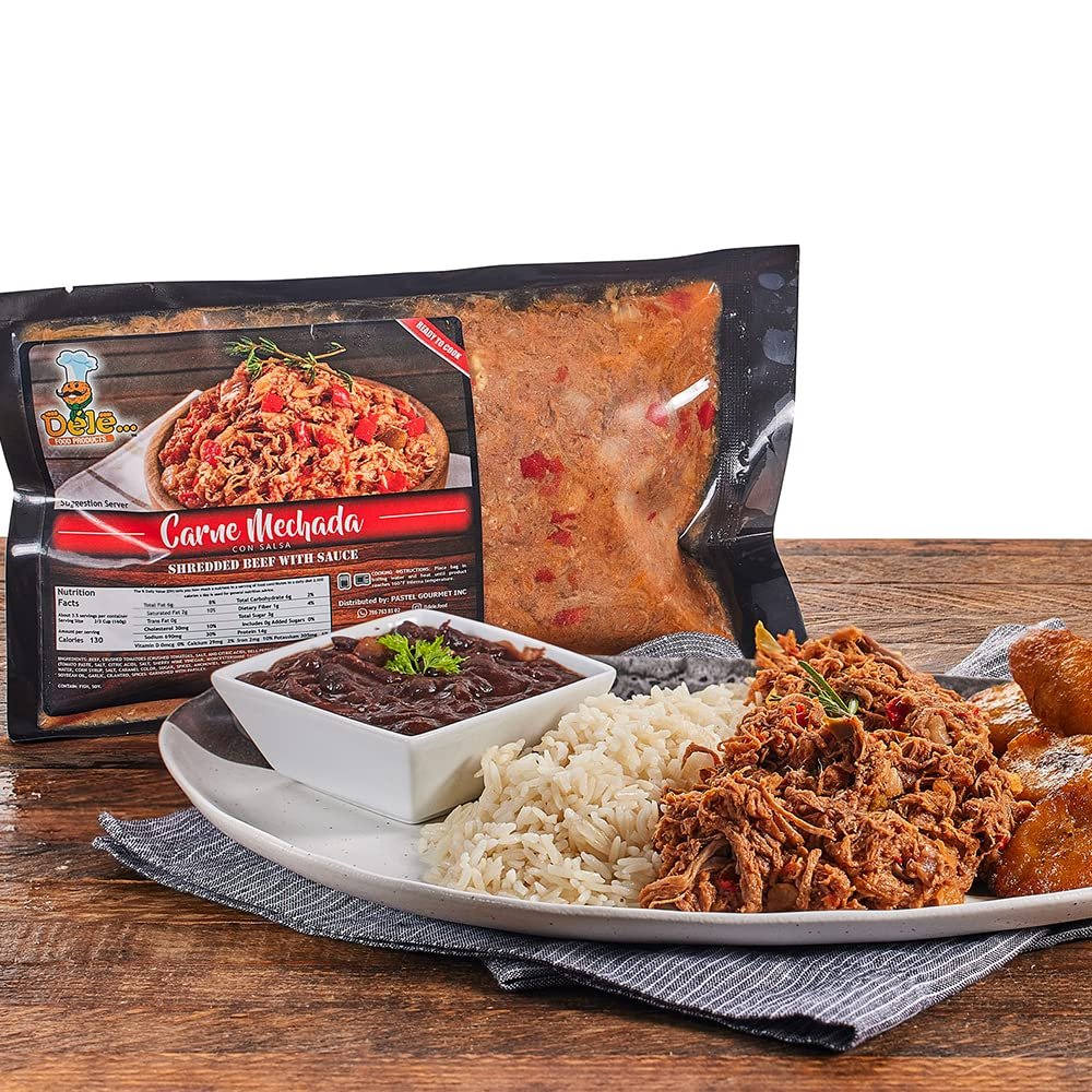 Dele Food Ready to Heat Shredded Beef - Authentic Venezuelan Recipe Made in USA, Fully Cooked Shredded Beef with Sauce, Precooked Meat for Tacos, Burritos, Sandwiches, Family Meals, Frozen 1.2 LB