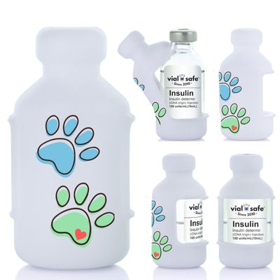 VIAL SAFE | Insulin Vial Protector Case | Secure Insulin Bottle Protector & Cover for 10mL Vials | Fits Humalog, Humulin, NovoLog, NovoRapid, Novolin | 2-Pack | Paw Prints