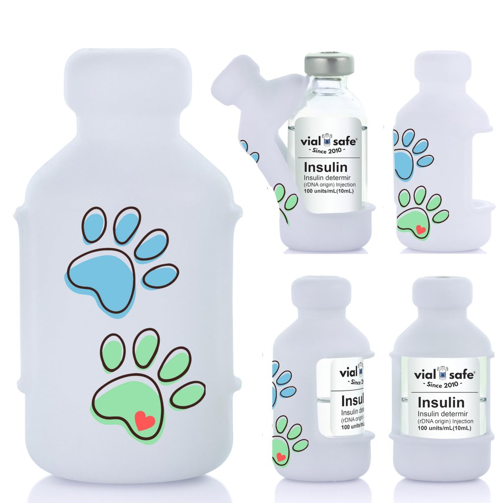 VIAL SAFE | Insulin Vial Protector Case | Secure Insulin Bottle Protector & Cover for 10mL Vials | Fits Humalog, Humulin, NovoLog, NovoRapid, Novolin | 2-Pack | Paw Prints