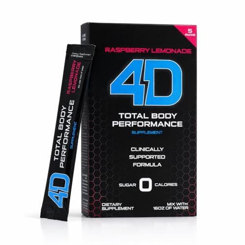 4D Raspberry Lemonade 5 Unit Box- Total Body Performance Drink Mixes - Electrolytes, Aminos, Vitamins & Energy Powder Packets - Zero Calories & Sugars - Gluten Free, Non-GMO, Keto & Vegan Friendly