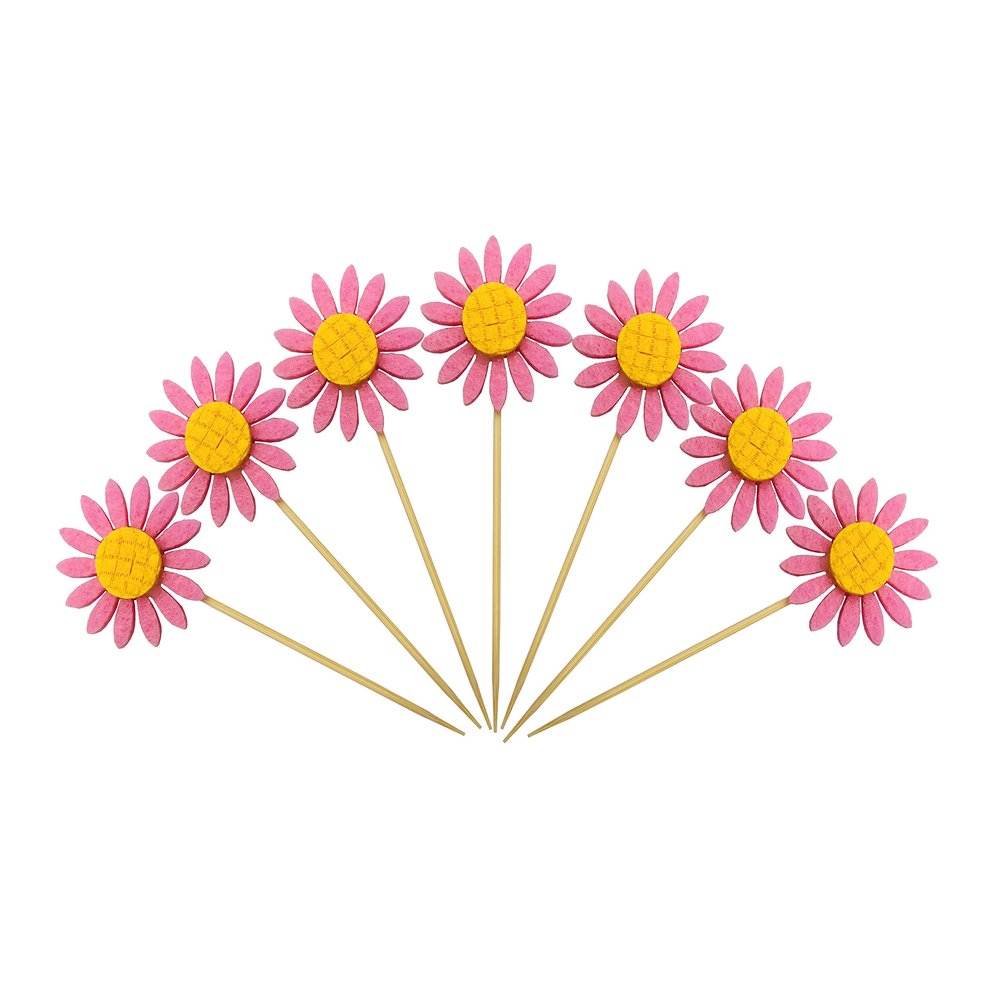 50 Pcs Sunflower Cupcake Topper, Flower Cake Topper, Fruit Picks, Party Cupcake Topper For Birthday Party Wedding Baby Shower Decoration Supplies (Pink)