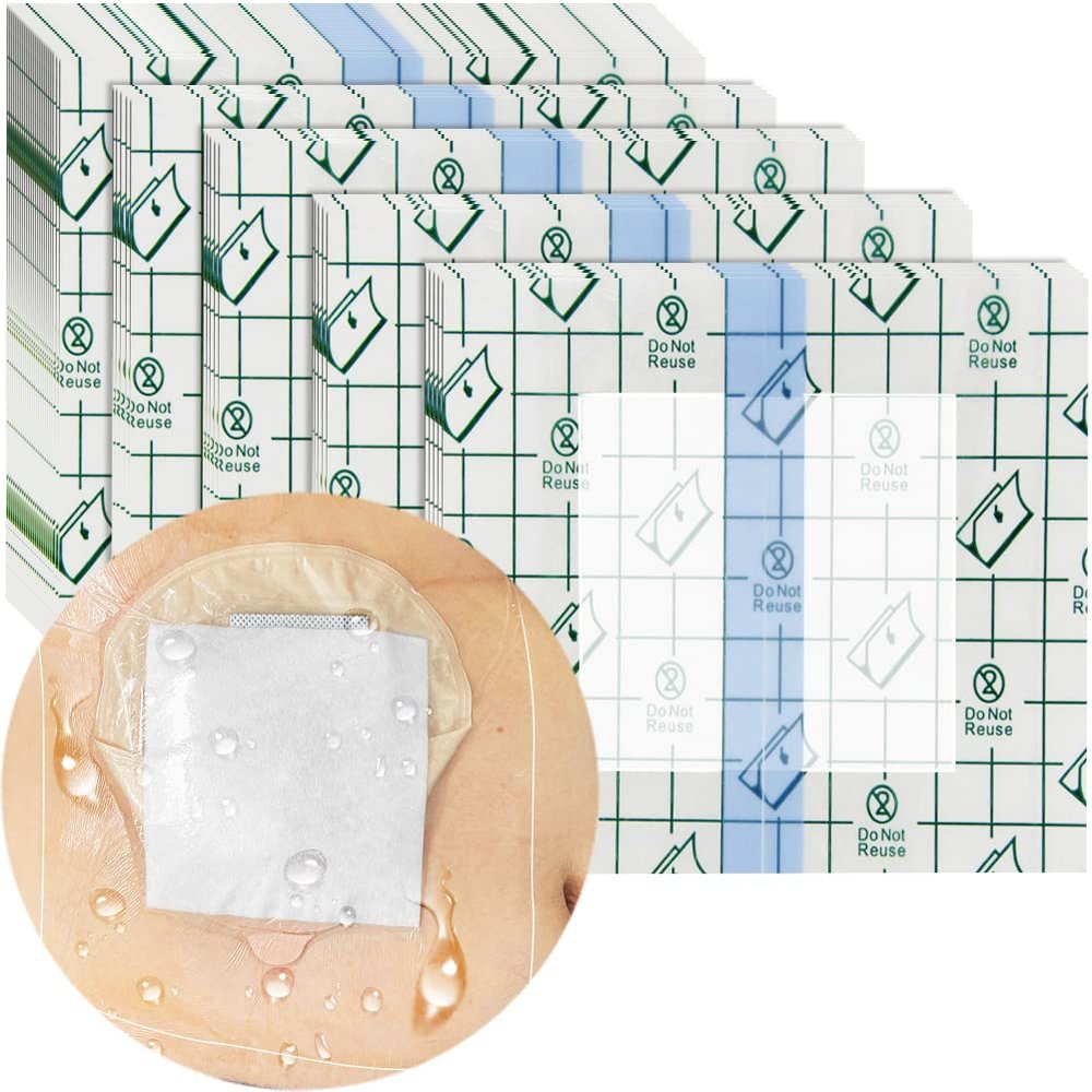 25 Pcs Waterproof Stoma Shower Cover 9"x9", Ostomy Bag Protector Shield Film Bandage Adhesive Dressing for Colostomy Pouch Supply Bath Guard Accessory