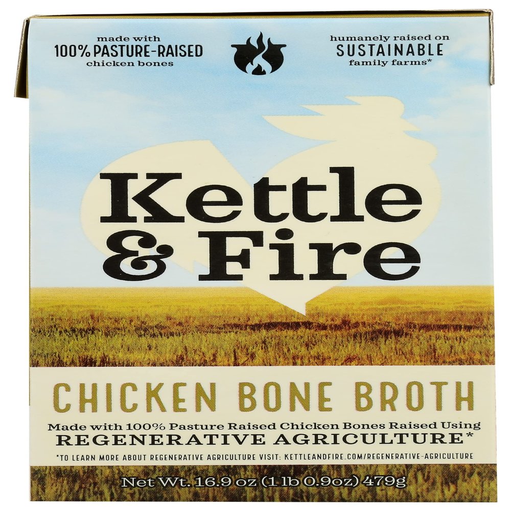Kettle & Fire Chicken Bone Broth, Regenerative Agriculture, 100% Pasture-Raised, Whole30, Gluten Free & Non-GMO, 16.9 Oz (Pack of 6)