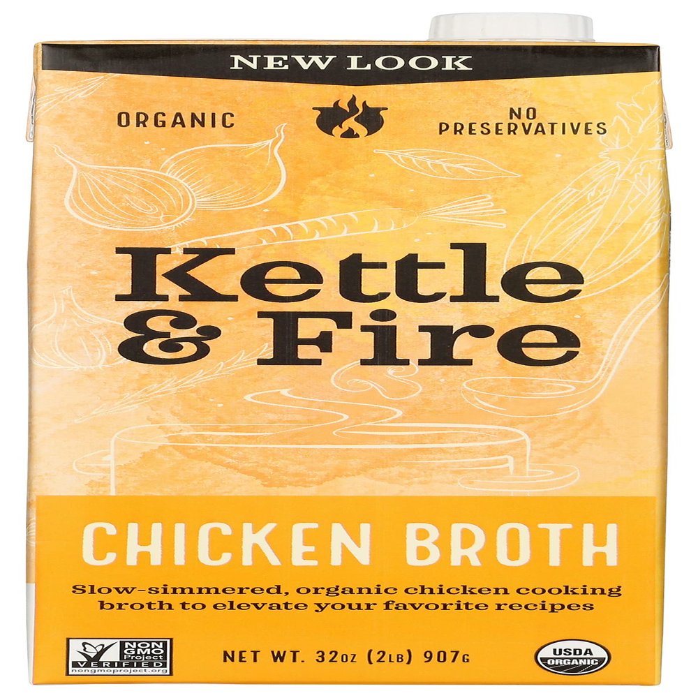 Kettle & Fire Organic Chicken Broth, Zero Sugar, USDA Certified Organic, Gluten Free & Non-GMO, 32 Oz (Pack of 6)