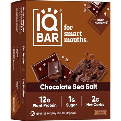 IQBAR Chocolate Sea Salt Keto Bars, Vegan, Low Sugar, 1.6 Ounces (Pack Of 12)