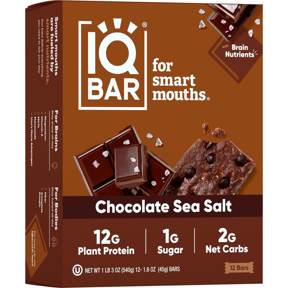 IQBAR Chocolate Sea Salt Keto Bars, Vegan, Low Sugar, 1.6 Ounces (Pack Of 12)