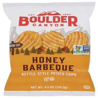 Boulder Canyon Kettle Cooked Canyon Cut Potato Chips, Honey BBQ, All Natural, Gluten Free & Non-GMO, 6.5 Oz (Pack of 12)