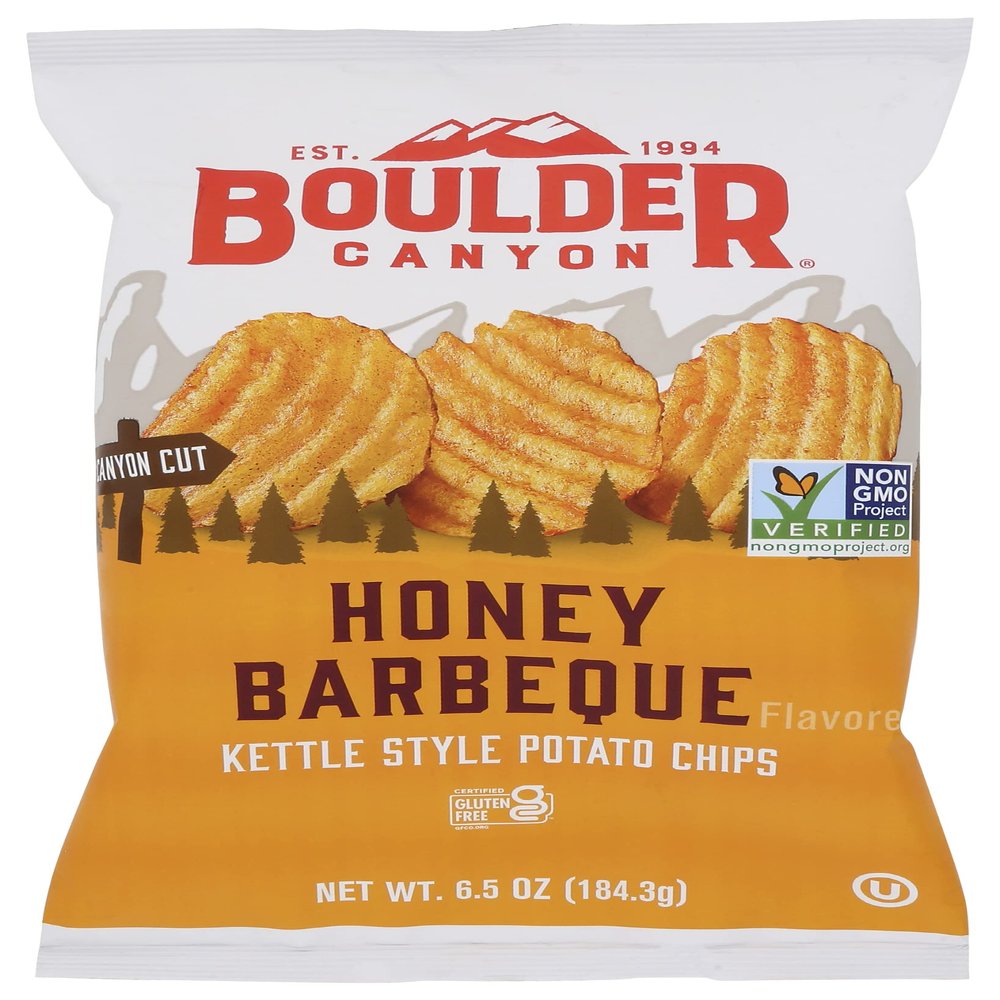 Boulder Canyon Kettle Cooked Canyon Cut Potato Chips, Honey BBQ, All Natural, Gluten Free & Non-GMO, 6.5 Oz (Pack of 12)