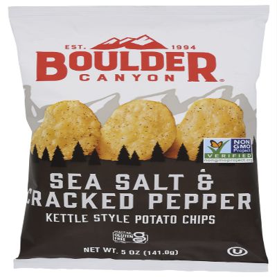 Boulder Canyon Kettle Cooked Potato Chips, Sea Salt & Cracked Pepper, Gluten Free & Non-GMO, 5 Oz (Pack of 12)