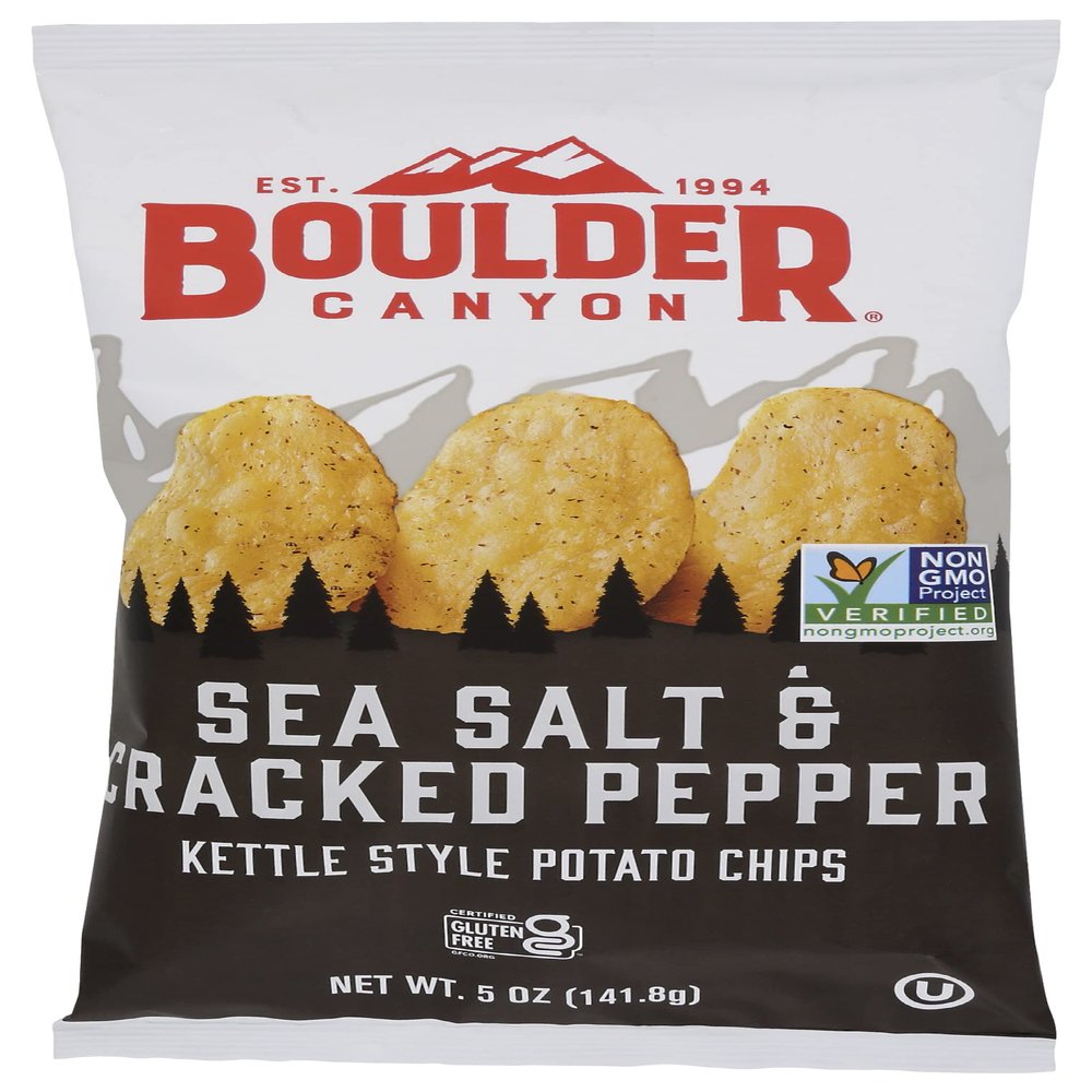 Boulder Canyon Kettle Cooked Potato Chips, Sea Salt & Cracked Pepper, Gluten Free & Non-GMO, 5 Oz (Pack of 12)
