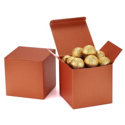 Quotidian Caramel Foldable Large Vintage Italian Pearlescent Paper Glitter Gift Boxes with Lids 4" x 4" x 4" (10 x 10 x 10cm) Pack of 12 - Cookie Bakery Candy Party Wedding Holiday