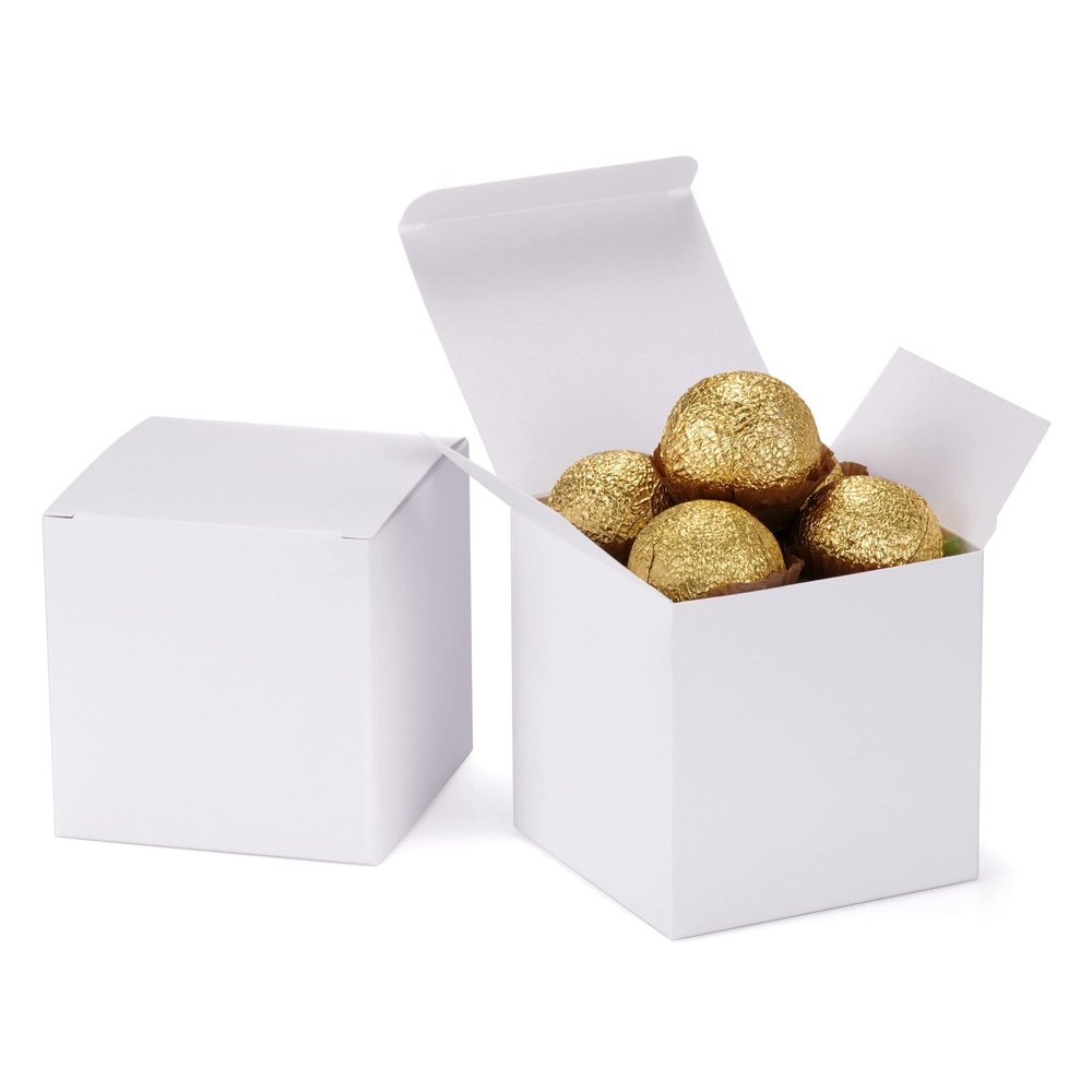 Quotidian White Foldable Medium Vintage Italian Pearlescent Paper Glitter Gift Boxes with Lids 3" x 3" x 3" (7.6 x 7.6 x 7.6cm) Pack of 12 - Cookie Bakery Candy Party Wedding Holiday