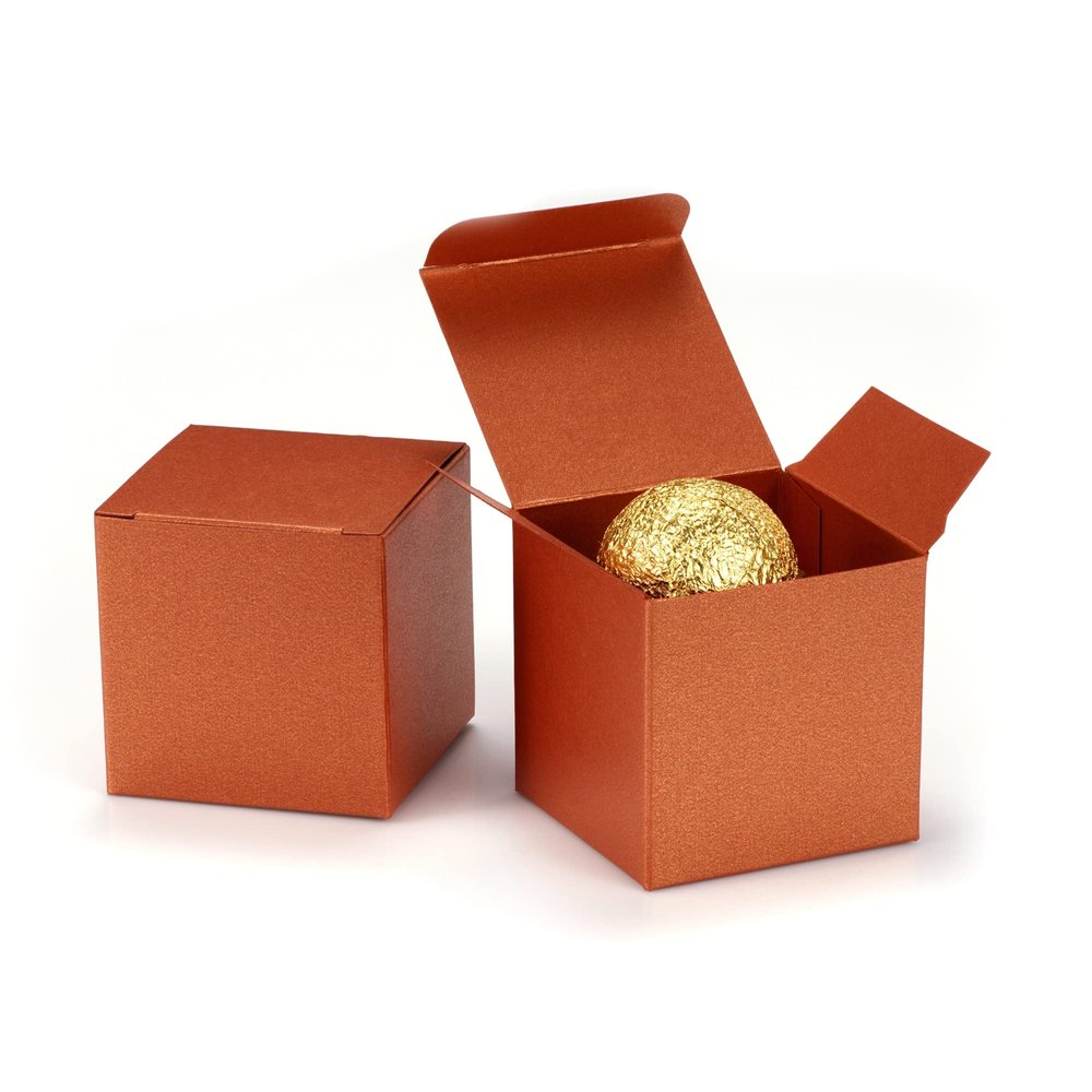 Quotidian Caramel Foldable Small Vintage Italian Pearlescent Paper Glitter Gift Boxes with Lids 2" x 2" x 2" (5 x 5 x 5cm) Pack of 12 - Cookie Bakery Candy Party Wedding Holiday