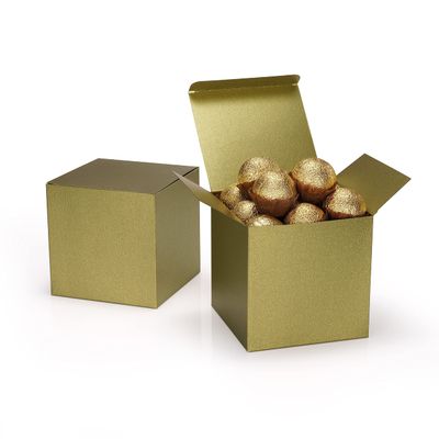 Quotidian Olive Green Foldable Large Vintage Italian Pearlescent Paper Glitter Gift Boxes with Lids 4" x 4" x 4" (10 x 10 x 10cm) Pack of 12 - Cookie Bakery Candy Party Wedding Holiday