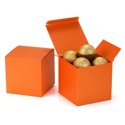 Quotidian Orange Foldable Medium Vintage Italian Pearlescent Paper Glitter Gift Boxes with Lids 3" x 3" x 3" (7.6 x 7.6 x 7.6cm) Pack of 12 - Cookie Bakery Candy Party Wedding Holiday