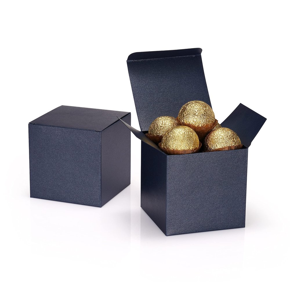 Quotidian Blueberry Foldable Medium Vintage Italian Pearlescent Paper Glitter Gift Boxes with Lids 3" x 3" x 3" (7.6 x 7.6 x 7.6cm) Pack of 12 - Cookie Bakery Candy Party Wedding Holiday