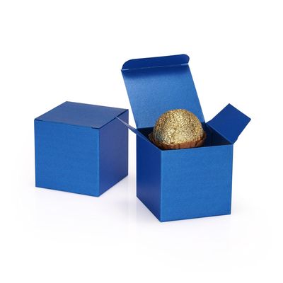 Quotidian Navy Blue Foldable Small Vintage Italian Pearlescent Paper Glitter Gift Boxes with Lids 2" x 2" x 2" (5 x 5 x 5cm) Pack of 12 - Cookie Bakery Candy Party Wedding Holiday