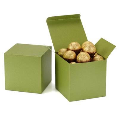 Quotidian Green Tea Foldable Large Vintage Italian Pearlescent Paper Glitter Gift Boxes with Lids 4" x 4" x 4" (10 x 10 x 10cm) Pack of 12 - Cookie Bakery Candy Party Wedding Holiday