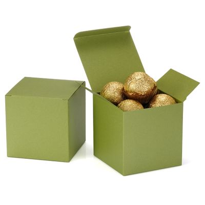 Quotidian Green Tea Foldable Medium Vintage Italian Pearlescent Paper Glitter Gift Boxes with Lids 3" x 3" x 3" (7.6 x 7.6 x 7.6cm) Pack of 12 - Cookie Bakery Candy Party Wedding Holiday