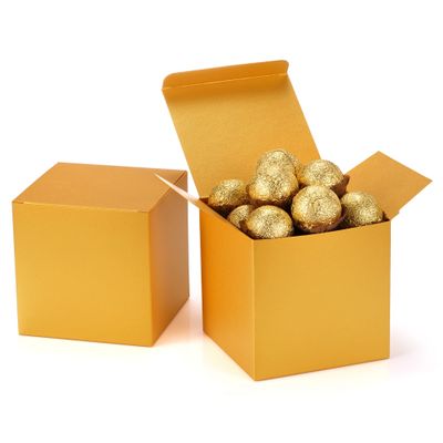 Quotidian Gold Foldable Large Vintage Italian Pearlescent Paper Glitter Gift Boxes with Lids 4" x 4" x 4" (10 x 10 x 10cm) Pack of 12 - Cookie Bakery Candy Party Wedding Holiday