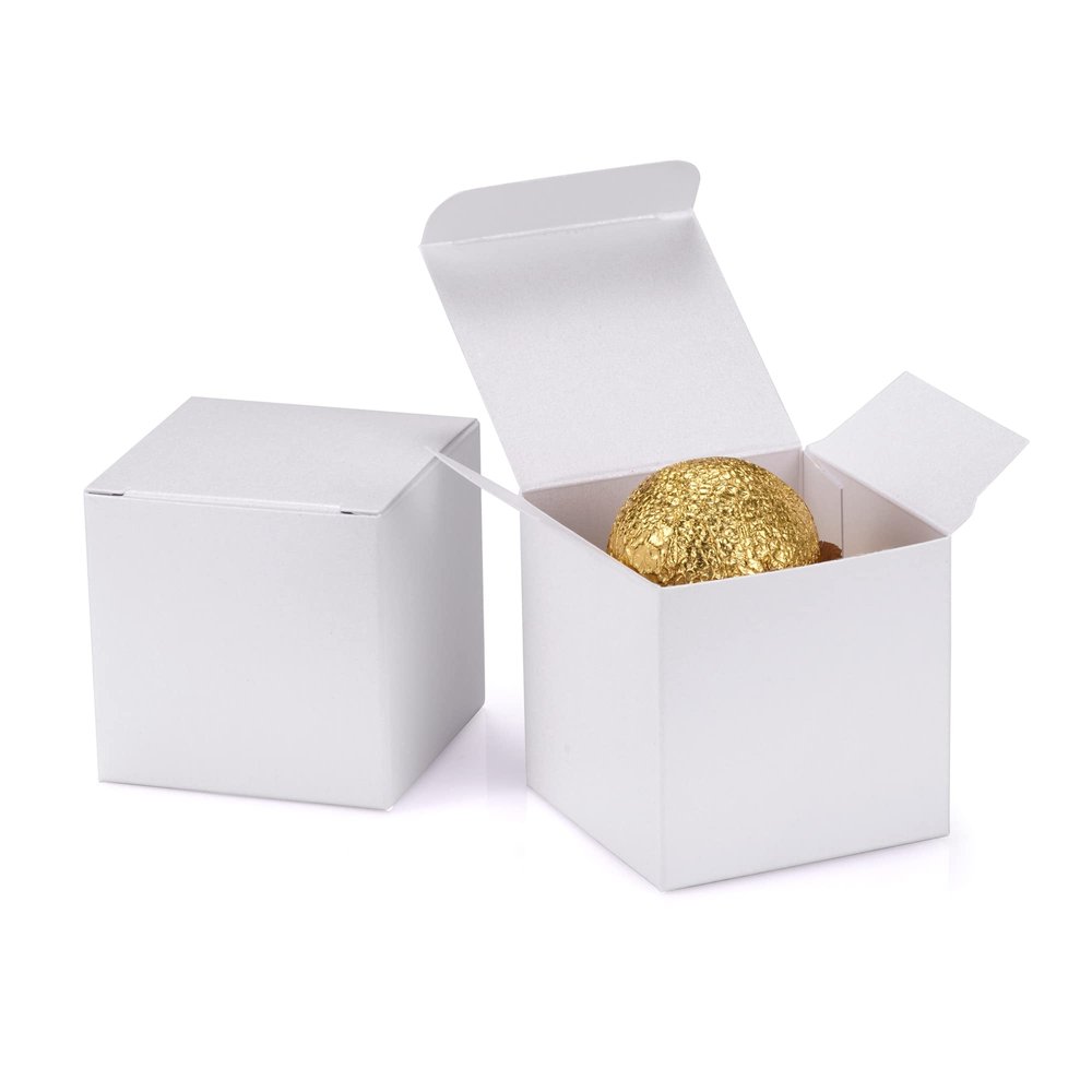 Quotidian White Foldable Small Vintage Italian Pearlescent Paper Glitter Gift Boxes with Lids 2" x 2" x 2" (5 x 5 x 5cm) Pack of 12 - Cookie Bakery Candy Party Wedding Holiday