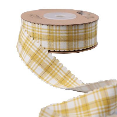 Fresh Wavy Ribbon Checkered Ribbon DIY Hair Accessory Material Gift Flower Packaging Strap Shoes Flower Straw Hat Bowknot Fabric (Color : Yellow, Size : 25mm)