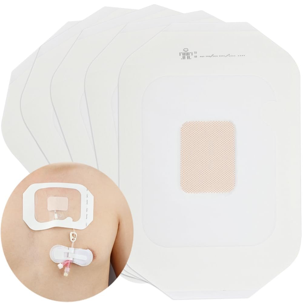 20 Pcs Chemo Port Shower Covers with Non-Stick Center Pad, 4" x 4.75" Waterproof Dialysis Catheter PD Tube Chest Picc Line Transparent Dressing for Peritoneal Dialysis Wounds