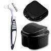 Denture Bath Case Cup with Denture Cleaner Brush & Retainer Holder Box, Complete Clean Care for Dentures, Clear Braces, Mouth Guard, Night Guard & Retainers,Traveling (Black) view 1