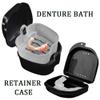 Denture Bath Case Cup with Denture Cleaner Brush & Retainer Holder Box, Complete Clean Care for Dentures, Clear Braces, Mouth Guard, Night Guard & Retainers,Traveling (Black) view 2