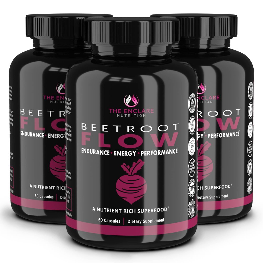 THE ENCLARE NUTRITION Beet Root Powder Capsules, Beetroot 1300mg. Nitric Oxide Supplements for Men, Supports Gut Health for Women, Energy, Brain, Athletic Performance, Heart Health Non GMO 180ct (3)
