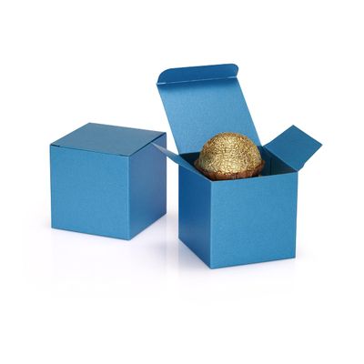 Quotidian Sky Blue Foldable Small Vintage Italian Pearlescent Paper Glitter Gift Boxes with Lids 2" x 2" x 2" (5 x 5 x 5cm) Pack of 36 - Cookie Bakery Candy Party Wedding Holiday