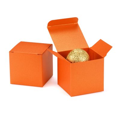 Quotidian Orange Foldable Small Vintage Italian Pearlescent Paper Glitter Gift Boxes with Lids 2" x 2" x 2" (5 x 5 x 5cm) Pack of 36 - Cookie Bakery Candy Party Wedding Holiday