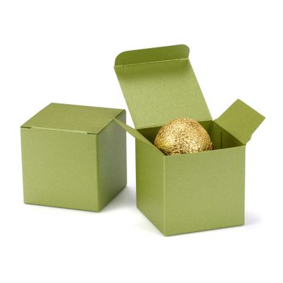 Quotidian Green Tea Foldable Small Vintage Italian Pearlescent Paper Glitter Gift Boxes with Lids 2" x 2" x 2" (5 x 5 x 5cm) Pack of 36 - Cookie Bakery Candy Party Wedding Holiday