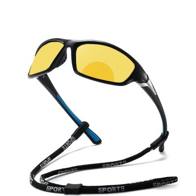 COTIA Night Vision Driving Bifocal Reading Sunglasses Sporty Men's Outdoor Reader Look Far Near Sun Glasses (black blue, 3.25, multiplier_x)