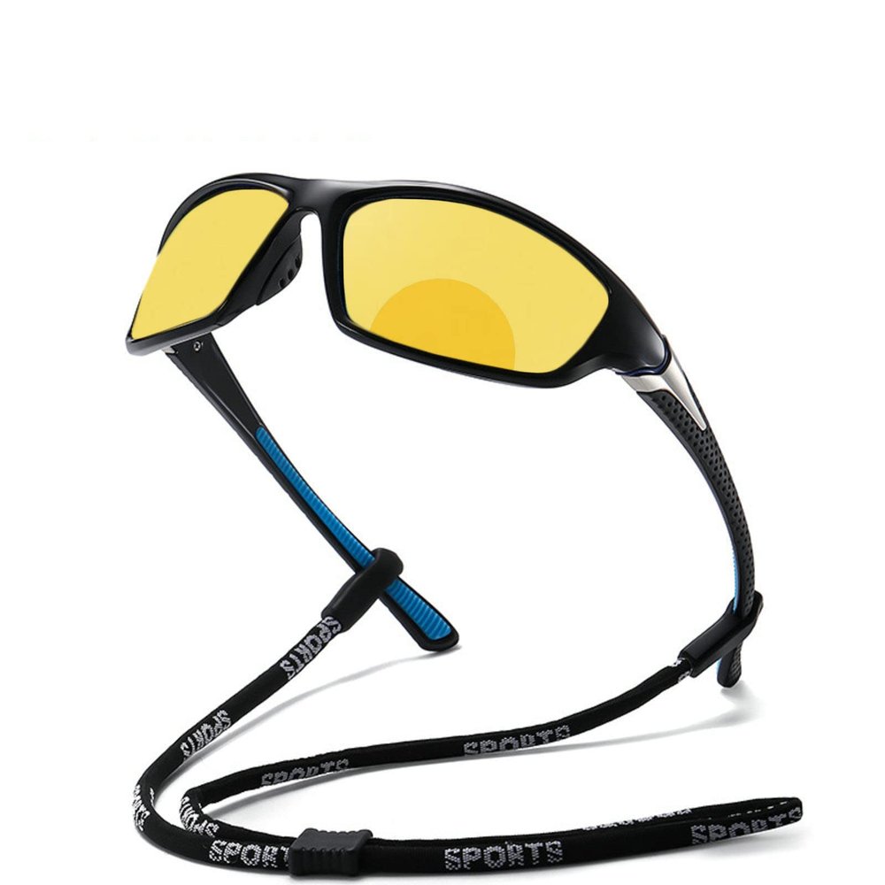 COTIA Night Vision Driving Bifocal Reading Sunglasses Sporty Men's Outdoor Reader Look Far Near Sun Glasses (black blue, 3.25, multiplier_x)