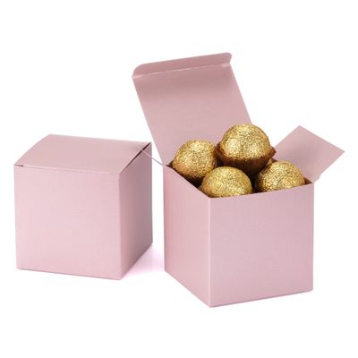 Quotidian Baby Pink Foldable Medium Vintage Italian Pearlescent Paper Glitter Gift Boxes with Lids 3" x 3" x 3" (7.6 x 7.6 x 7.6cm) Pack of 36 - Cookie Bakery Candy Party Wedding Holiday