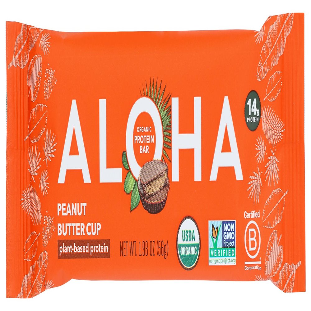 Aloha Peanut Butter Cup Protein Bar, Plant Based, Non GMO, 1.98 Ounces (Pack Of 12)