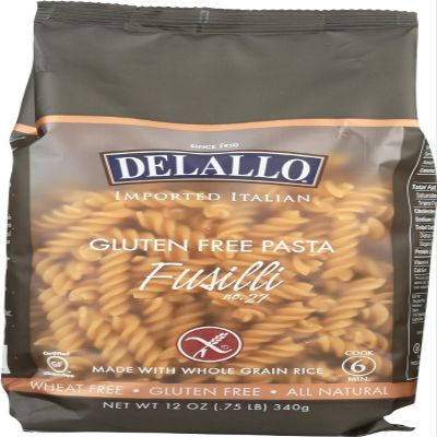 Delallo Whole Grain Rice Fusilli Pasta, Gluten Free & Non-GMO, 12 Oz (Pack of 12)