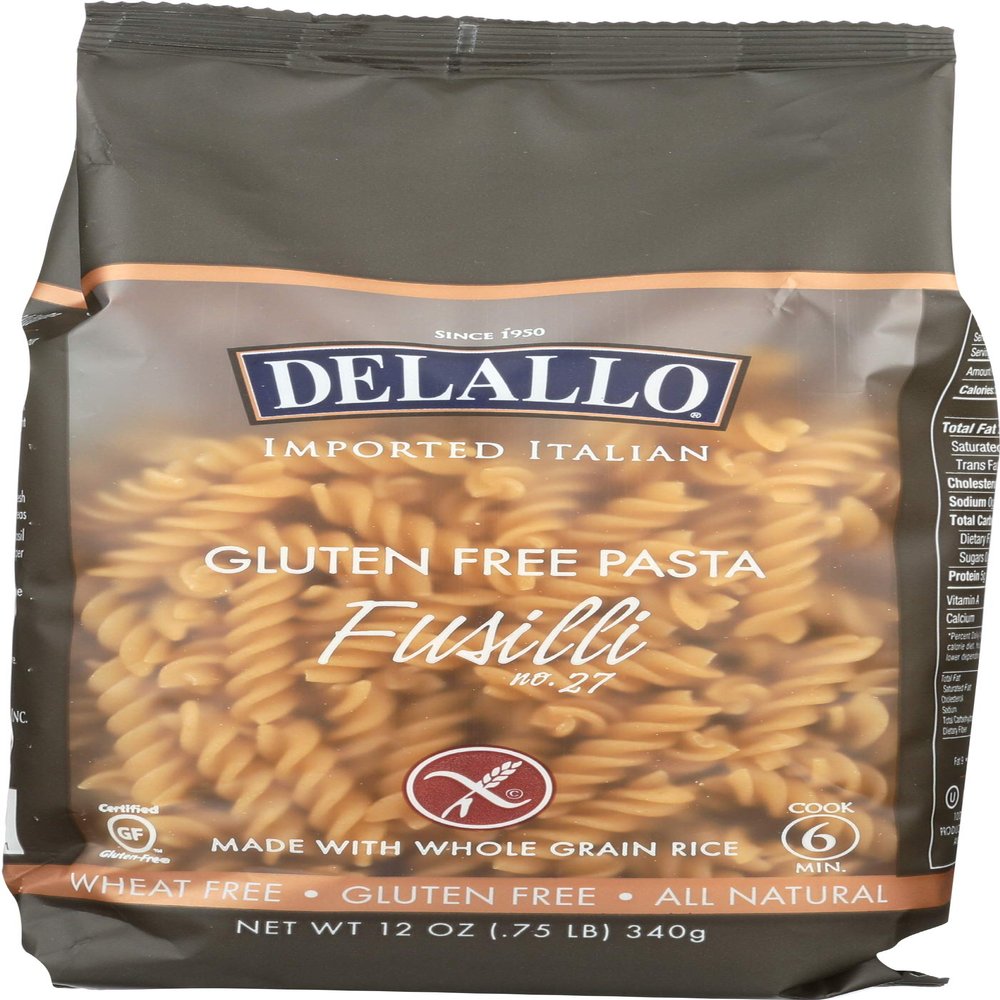 Delallo Whole Grain Rice Fusilli Pasta, Gluten Free & Non-GMO, 12 Oz (Pack of 12)