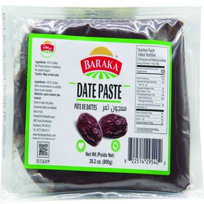 Baraka Date Paste No Sugar Added | Vegan Date Paste for Baking Desserts, Cooking | Naturally Sweet Spread Pressed Fat-Free High Fiber Superfood No Preservatives, No Additives, 28.2 oz (Pack of 1)