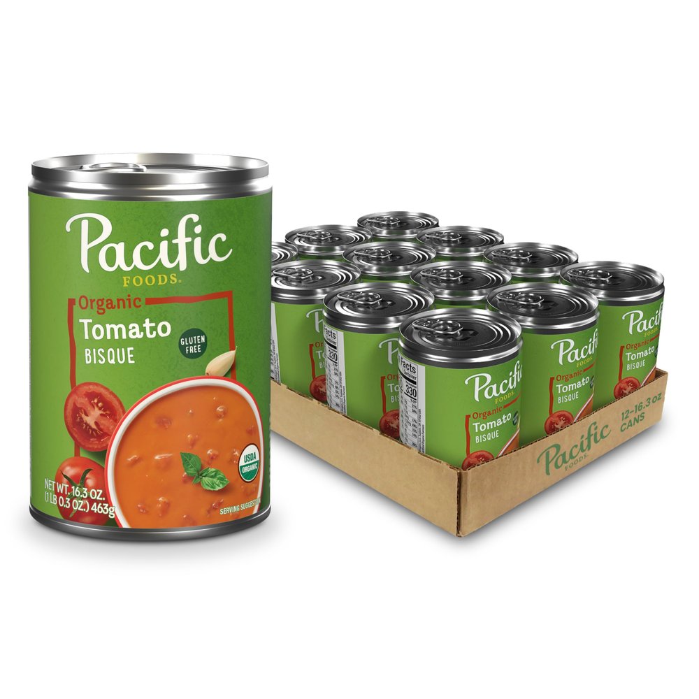 Pacific Foods Organic Tomato Bisque Soup, 16.3 oz Can (12 Pack)