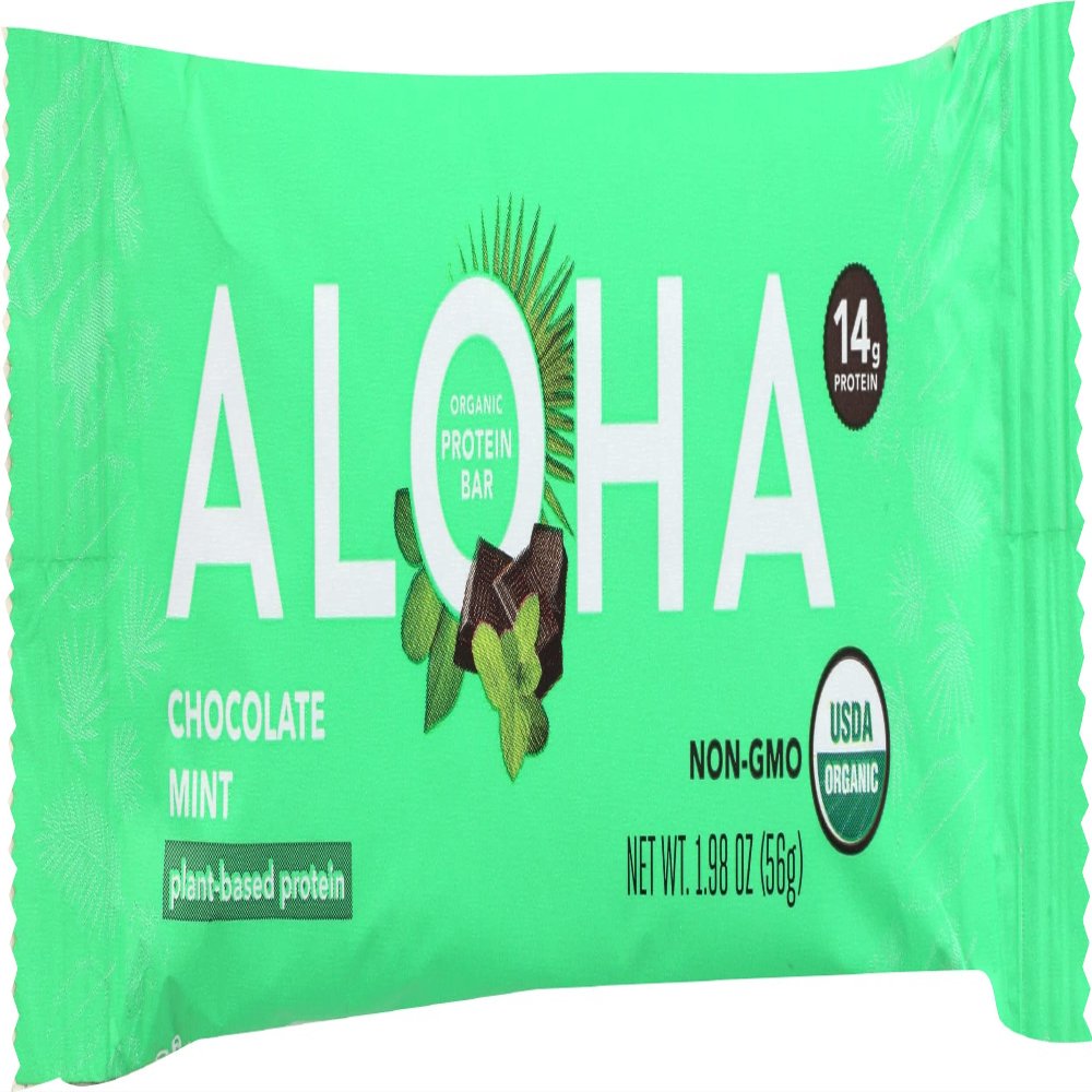 Aloha Organic Chocolate Mint Protein Bars, 14g Plant-Based Protein, USDA Certified Organic, Gluten Free & Non-GMO, 56 Gm (Pack of 12)