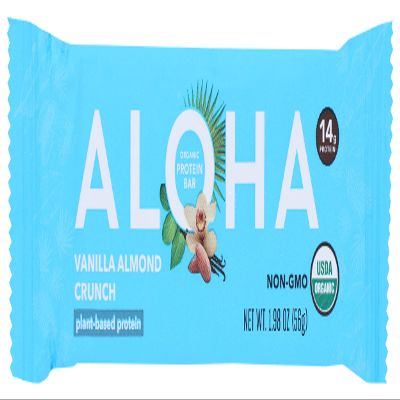 Aloha Organic Vanilla Almond Crunch Protein Bars, 14g Plant-Based Protein, USDA Certified Organic, Gluten Free & Non-GMO, 1.9 Oz (Pack of 12)