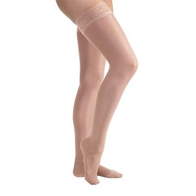JOBST UltraSheer Compression Stockings, 20-30 mmHg, Thigh High, Silicone Lace Band, Closed Toe, Honey, Small